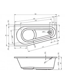 Baignoire d'angle droite acrylique RIHO DELTA 160x80 cm