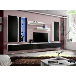Ensemble meuble TV mural FLY-E de haute brillance avec LED