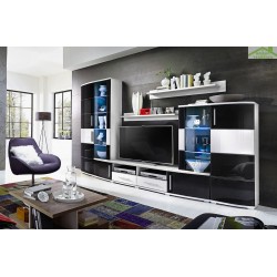 Ensemble meuble TV  KRONE IV noir et blanc de haute brillance avec LED