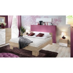 Chambre à coucher adulte complète VICKY II en chêne sonoma et blanc de haute brillance