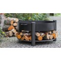 Brasero de jardin SOLAFA avec range bois en acier noir + pare-feu 