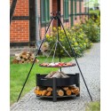 Grille barbecue sur trépied + Brasero avec range bois SOLAFA en acier noir