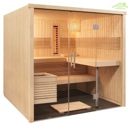 Cabine de Sauna avec infrarouge PANORAMA LARGE INFRA+ de SENTIOTEC 214x210 cm