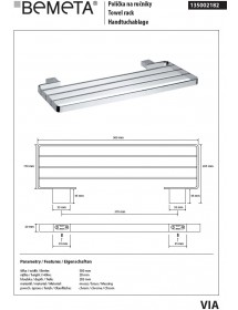 Étagère porte-serviettes VIA laiton chromé 50x2x20,5cm