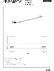 Porte serviette VIA en chrome 60 x 2 x5,9 cm