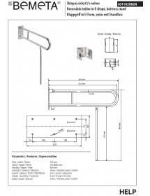 Barre d'appui relevable U 813+jambe d'appui HELP 10x25/80 x81,3cm