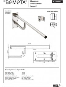 Barre d'appui relevable HELP en acier brossé 76x25x10cm