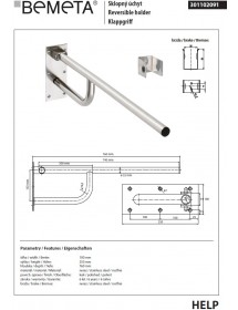 Barre d'appui relevable HELP en acier inoxydable 76x25x10cm