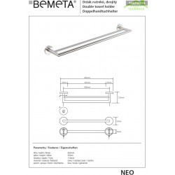 Porte-serviettes Double NEO en acier inoxydable 65x11x5,5 cm