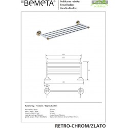 Porte-serviettes RETRO chromé doré 66,5x6,5x22,5 cm