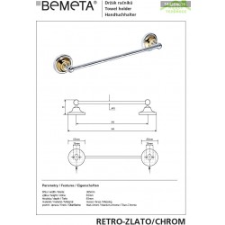 Porte-serviettes RETRO chromé doré 36,5x6,5x6,5 cm