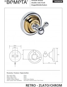 Patère double RETRO chromé doré 6,5x6,5x6,5 cm