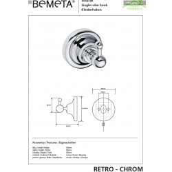Patère simple RETRO en chrome 6,5x6,5x6,5 cm