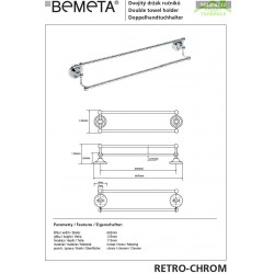 Porte-serviettes double RETRO en laiton chromé 66,5x12,5x11,5 cm
