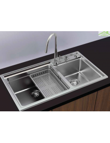 Évier 2 bacs en acier inoxydable ROSEE avec bonde et siphon 86x50cm