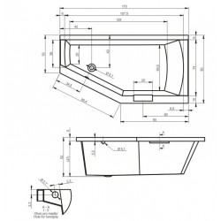 Baignoire acrylique RIHO GETA d'angle 170x90 cm avec une poignée intégrée
