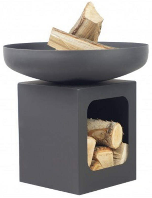 Brasero de jardin TONO 60 cm avec range bois en acier