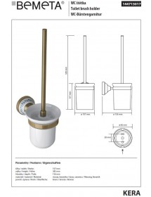 Goupillon de toilette KERA en laiton et céramique 10,7 x38,5 x15,6 cm