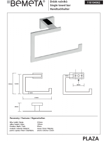 Anneau porte-serviette rectangulaire PLAZA en laiton chromé 12,5x6,5x21 cm