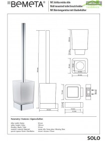 Goupillon de toilette mural SOLO en verre et laiton chromé 39 x8,3 x9,3 cm
