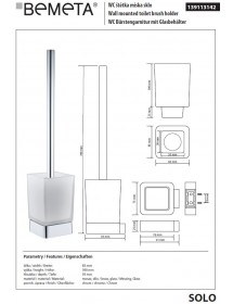 Goupillon de toilette mural SOLO en verre et laiton chromé 39 x8,3 x9,3 cm