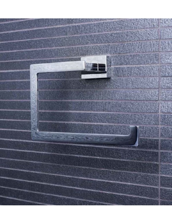 Anneau porte-serviette rectangulaire PLAZA en laiton chromé 12,5x6,5x21 cm