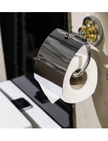Dérouleur papier toilette avec couvercle RETRO chromé doré 14x15x10cm