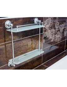 Etagère de douche double murale RETRO en chrome et en verre 40x42x12 cm