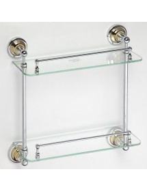 Etagère double de douche en verre RETRO chromé doré 40x42x12cm