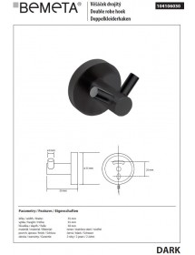 Patère double murale DARK 5,5cm x 5,5cm x 5cm