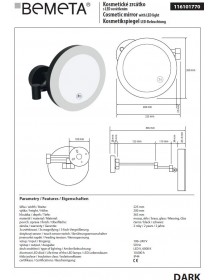 Miroir de douche avec éclairage LED et capteur tactile DARK 20cm