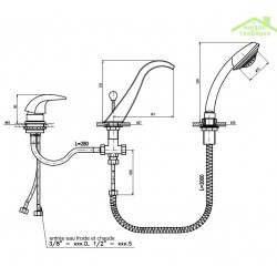 Mitigeur baignoire 3 trous DUNAJ avec cascade en laiton chromé
