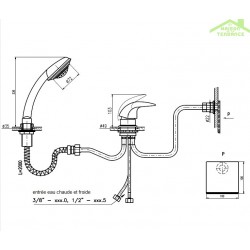Mitigeur baignoire à cascade sur baignoire 3 trous en laiton chromé