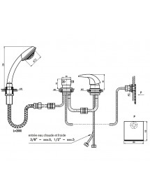 Mitigeur baignoire à cascade DANUBA 4 trous en laiton chromé