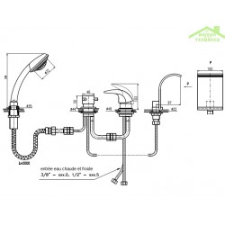 Mitigeur baignoire 4 trous DUNAJI avec cascade en laiton chromé