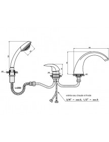 Mitigeur baignoire DUNAJ 3 trous en laiton chromé