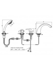 Mitigeur baignoire DUNAJ 4 trous en laiton chromé