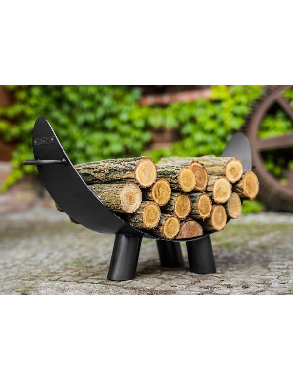 Porte bûches demi-lune MILA en acier noir 70x44 cm