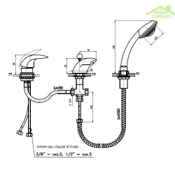 Mitigeur baignoire à cascade 3 trous