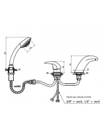 Mitigeur baignoire à cascade 3 trous DANUBE en laiton chromé