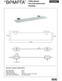 Etagère, tablette murale de douche en verre NIKI 50 x11 x3,6 cm