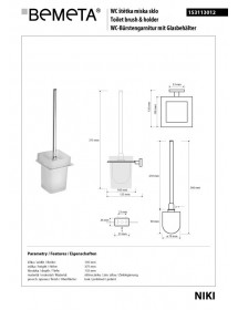 Goupillon de toilettes mural en verre NIKI 37,5 x13,5 x10,5 cm