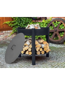 Brasero de jardin SOLAFA XL avec range bois en acier