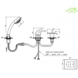 Mitigeur baignoire à cascade DONAU 3 trous laiton chromé