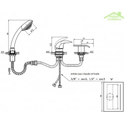 Mitigeur baignoire à cascade 3 trous