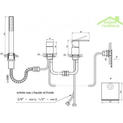 Mitigeur baignoire avec cascade 4 trous LOIRA en laiton chromé