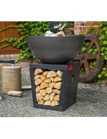 Braséro Barbecue Premium « SANTOS » 85 cm avec plaque de cuisson et range bois