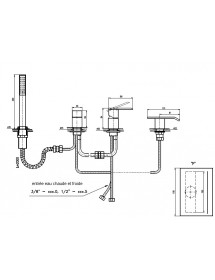 Mitigeur baignoire à cascade plat 4 trous LOIRA en laiton chromé