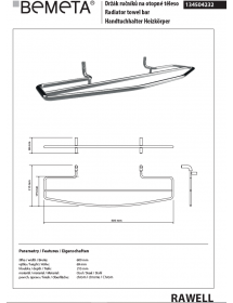 Porte-serviettes double RAWELL pour radiateur 60x6,9x21,5 cm en acier
