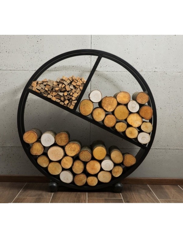 Range-bûches rond DIEGO en acier noir Ø 80 cm